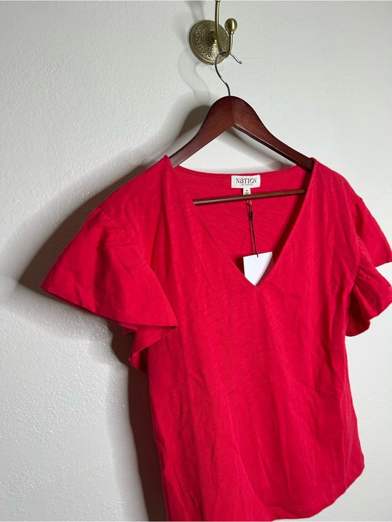 Nation LA 100% Cotton Emmy Flutter Sleeve Short Sleeve T- Shirt in Red
