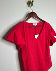 Nation LA 100% Cotton Emmy Flutter Sleeve Short Sleeve T- Shirt in Red