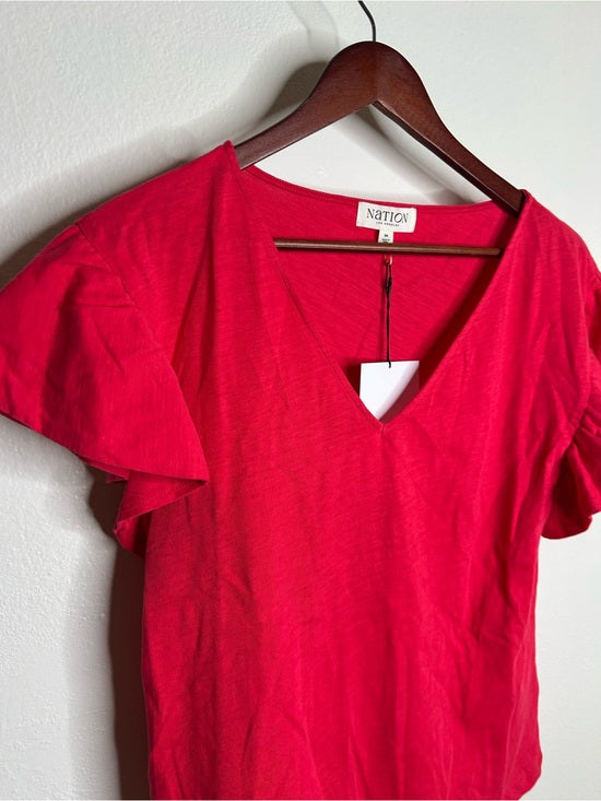 Nation LA 100% Cotton Emmy Flutter Sleeve Short Sleeve T- Shirt in Red