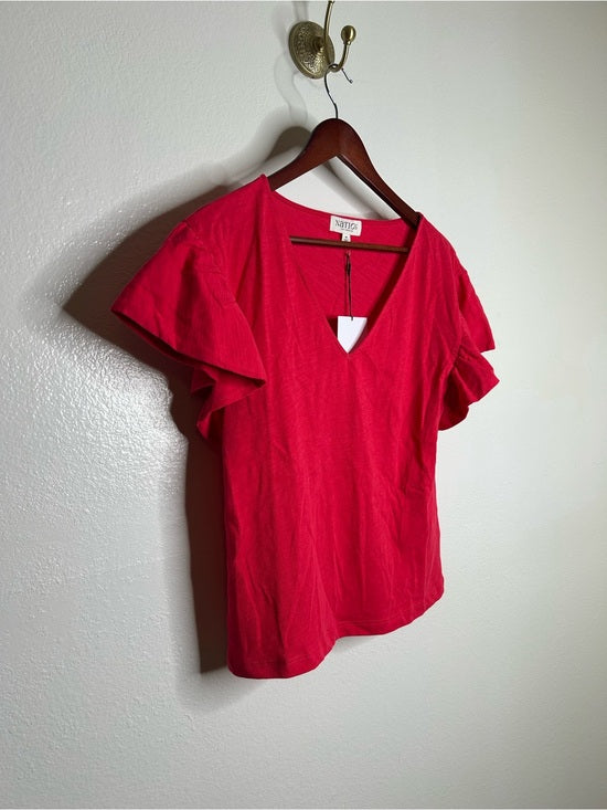 Nation LA 100% Cotton Emmy Flutter Sleeve Short Sleeve T- Shirt in Red