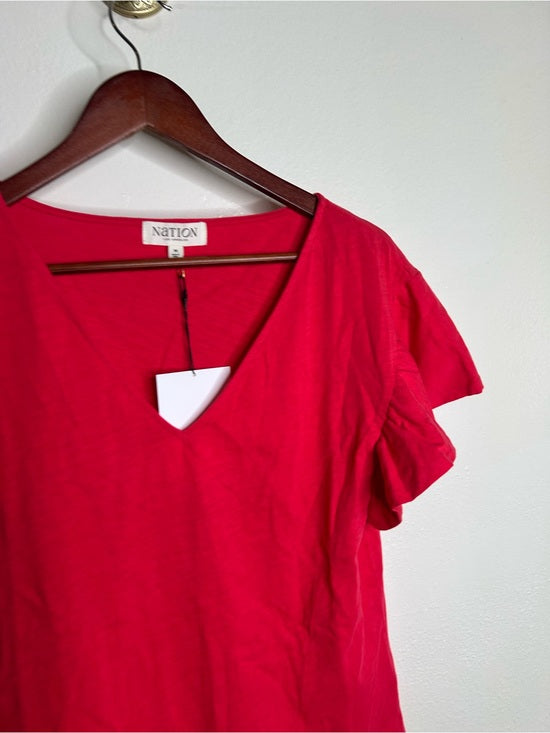 Nation LA 100% Cotton Emmy Flutter Sleeve Short Sleeve T- Shirt in Red