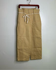 VINCE Linen Cotton Tan Straight Leg Paperbag Waist Pant