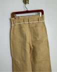 VINCE Linen Cotton Tan Straight Leg Paperbag Waist Pant