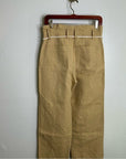VINCE Linen Cotton Tan Straight Leg Paperbag Waist Pant
