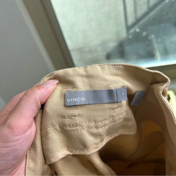 VINCE Linen Cotton Tan Straight Leg Paperbag Waist Pant