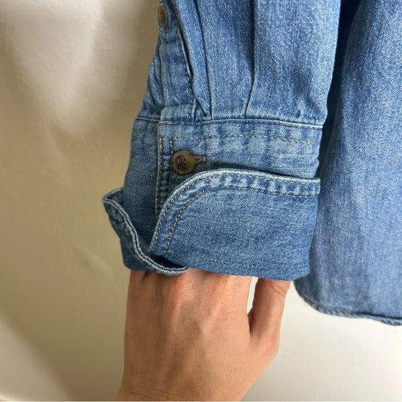 BR Cotton Hemp Denim Chambray Long Sleeve Button Down Top
