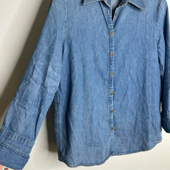 BR Cotton Hemp Denim Chambray Long Sleeve Button Down Top