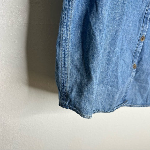 BR Cotton Hemp Denim Chambray Long Sleeve Button Down Top