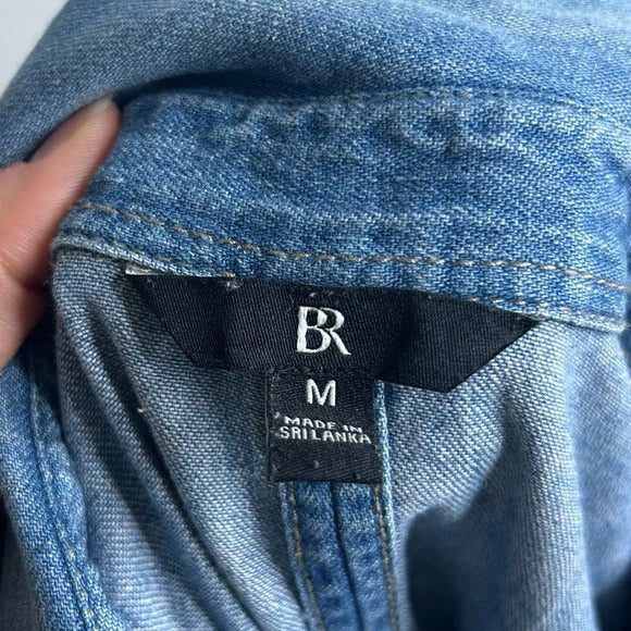 BR Cotton Hemp Denim Chambray Long Sleeve Button Down Top