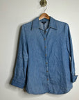 BR Cotton Hemp Denim Chambray Long Sleeve Button Down Top