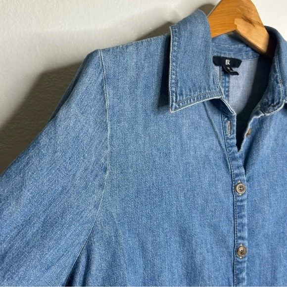 BR Cotton Hemp Denim Chambray Long Sleeve Button Down Top
