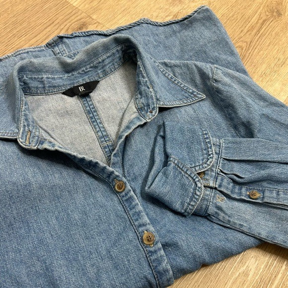 BR Cotton Hemp Denim Chambray Long Sleeve Button Down Top