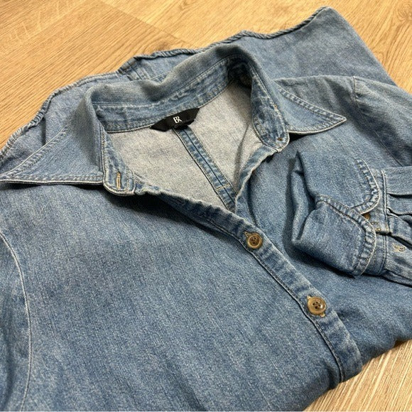 BR Cotton Hemp Denim Chambray Long Sleeve Button Down Top
