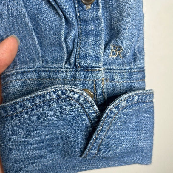 BR Cotton Hemp Denim Chambray Long Sleeve Button Down Top