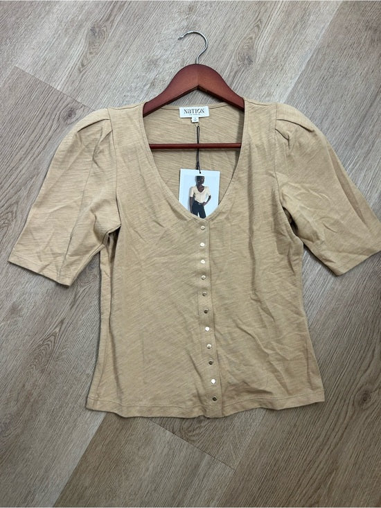 Nation LA 100% Cotton Jen Gold Button Down Puff Sleeve Top in Toffee