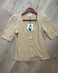 Nation LA 100% Cotton Jen Gold Button Down Puff Sleeve Top in Toffee