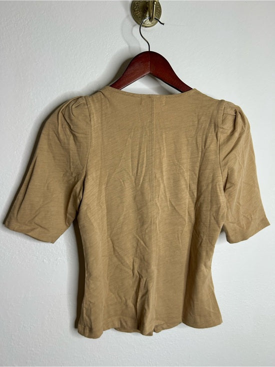 Nation LA 100% Cotton Jen Gold Button Down Puff Sleeve Top in Toffee