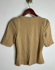 Nation LA 100% Cotton Jen Gold Button Down Puff Sleeve Top in Toffee