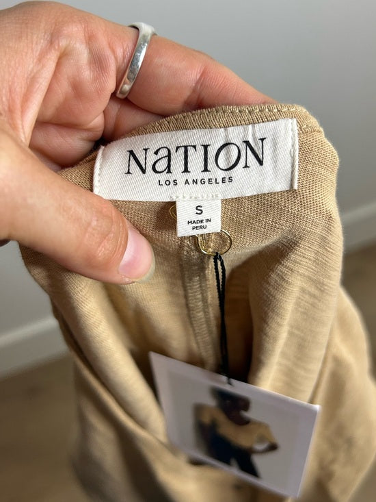 Nation LA 100% Cotton Jen Gold Button Down Puff Sleeve Top in Toffee