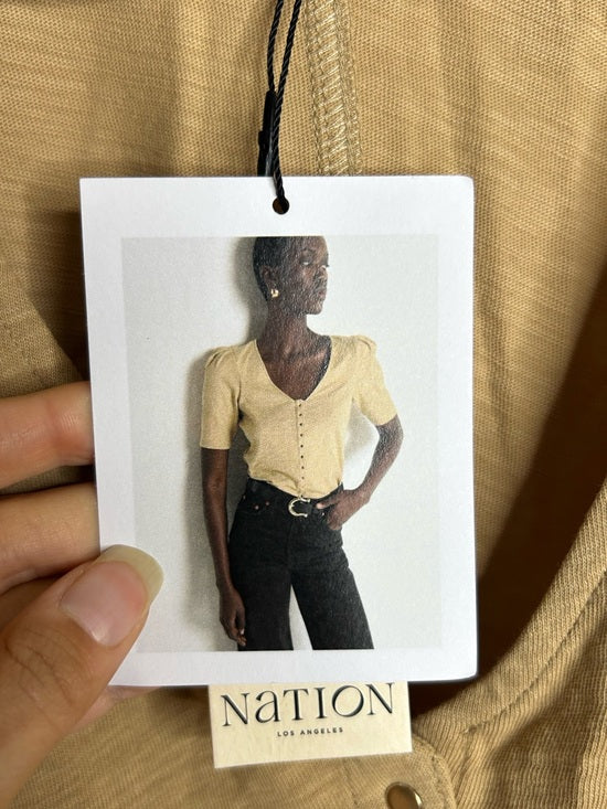 Nation LA 100% Cotton Jen Gold Button Down Puff Sleeve Top in Toffee