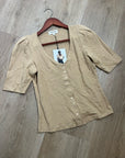Nation LA 100% Cotton Jen Gold Button Down Puff Sleeve Top in Toffee