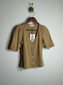 Nation LA 100% Cotton Jen Gold Button Down Puff Sleeve Top in Toffee