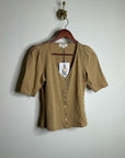 Nation LA 100% Cotton Jen Gold Button Down Puff Sleeve Top in Toffee