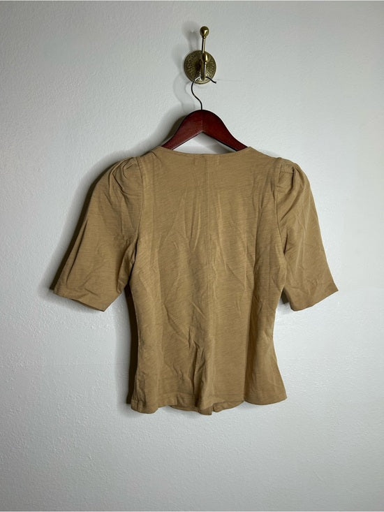 Nation LA 100% Cotton Jen Gold Button Down Puff Sleeve Top in Toffee