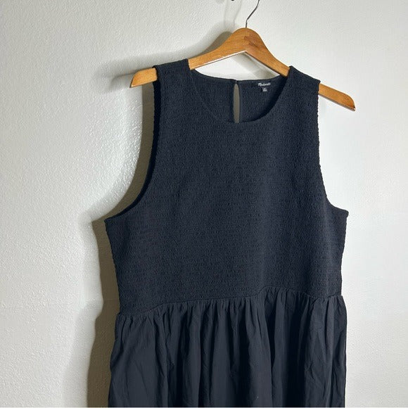 Madewell Madewell 100% Cotton Poplin Smocked Black Tank Maxi Dress - Cotton