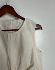 AG Cotton Linen Cream Neutral Cropped Twist Front Button Back Tank Top