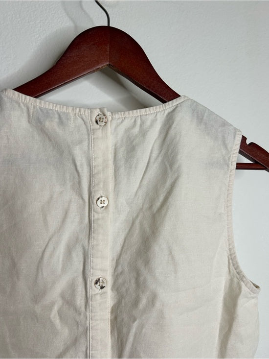 AG Cotton Linen Cream Neutral Cropped Twist Front Button Back Tank Top