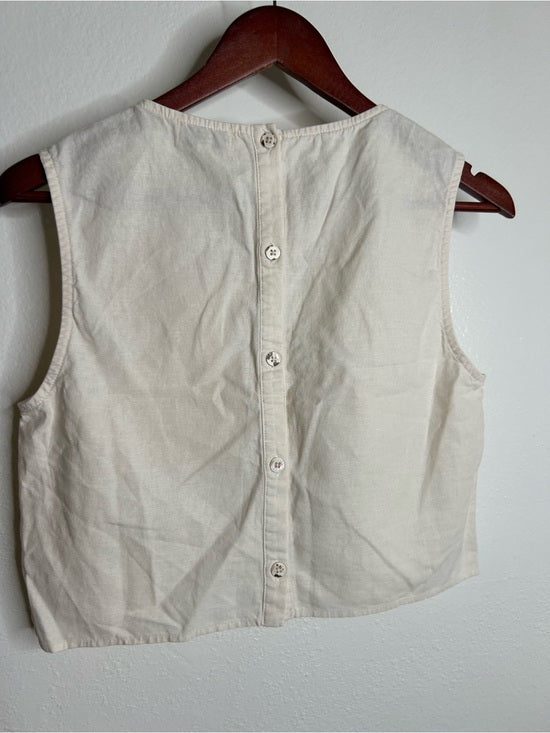 AG Cotton Linen Cream Neutral Cropped Twist Front Button Back Tank Top