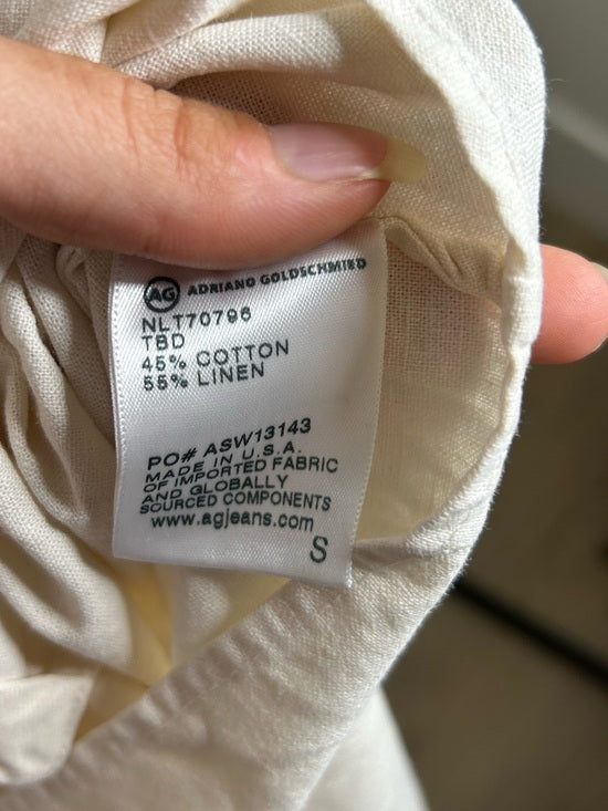 AG Cotton Linen Cream Neutral Cropped Twist Front Button Back Tank Top