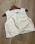 AG Cotton Linen Cream Neutral Cropped Twist Front Button Back Tank Top