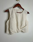 AG Cotton Linen Cream Neutral Cropped Twist Front Button Back Tank Top
