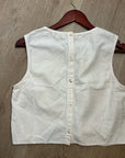 AG Cotton Linen Cream Neutral Cropped Twist Front Button Back Tank Top