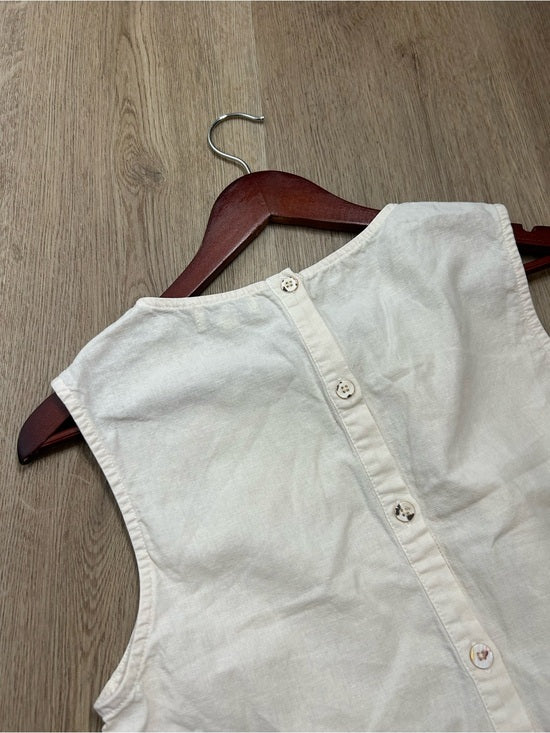 AG Cotton Linen Cream Neutral Cropped Twist Front Button Back Tank Top