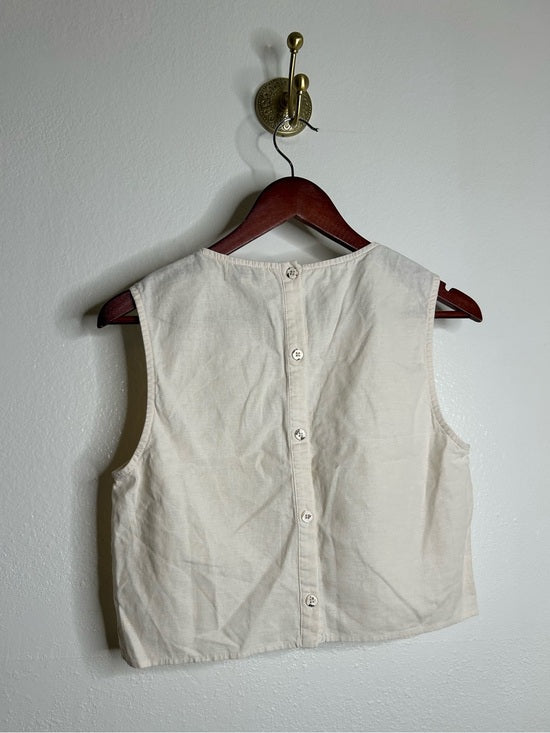 AG Cotton Linen Cream Neutral Cropped Twist Front Button Back Tank Top