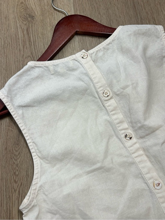 AG Cotton Linen Cream Neutral Cropped Twist Front Button Back Tank Top