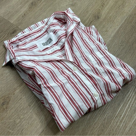 Grayson Grayson 100% Cotton Red White Striped Brooke &amp;#39;Hero&amp;#39; Button Down Long Sleeve Top - Cotton