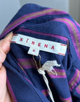 XiRENA 100% Cotton Navy Striped Button Down Striped Belted Maxi Dress