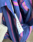 XiRENA 100% Cotton Navy Striped Button Down Striped Belted Maxi Dress