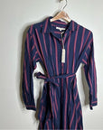 XiRENA 100% Cotton Navy Striped Button Down Striped Belted Maxi Dress