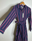 XiRENA 100% Cotton Navy Striped Button Down Striped Belted Maxi Dress