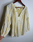 Velvet by Graham & Spencer 100% Cotton V - Neck Yellow Cream Balloon Sleeve Top