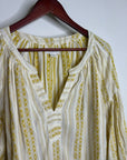 Velvet by Graham & Spencer 100% Cotton V - Neck Yellow Cream Balloon Sleeve Top