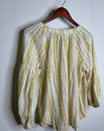 Velvet by Graham & Spencer 100% Cotton V - Neck Yellow Cream Balloon Sleeve Top