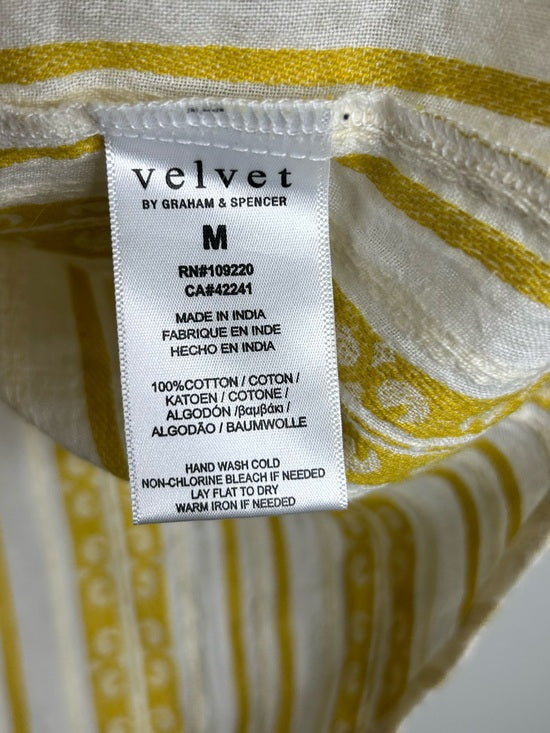 Velvet by Graham &amp; Spencer 100% Cotton V - Neck Yellow Cream Balloon Sleeve Top