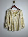 Velvet by Graham & Spencer 100% Cotton V - Neck Yellow Cream Balloon Sleeve Top