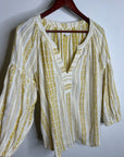 Velvet by Graham & Spencer 100% Cotton V - Neck Yellow Cream Balloon Sleeve Top